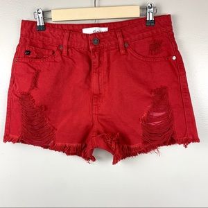 Kancan High Rise Shorts Distressed Red High Waist